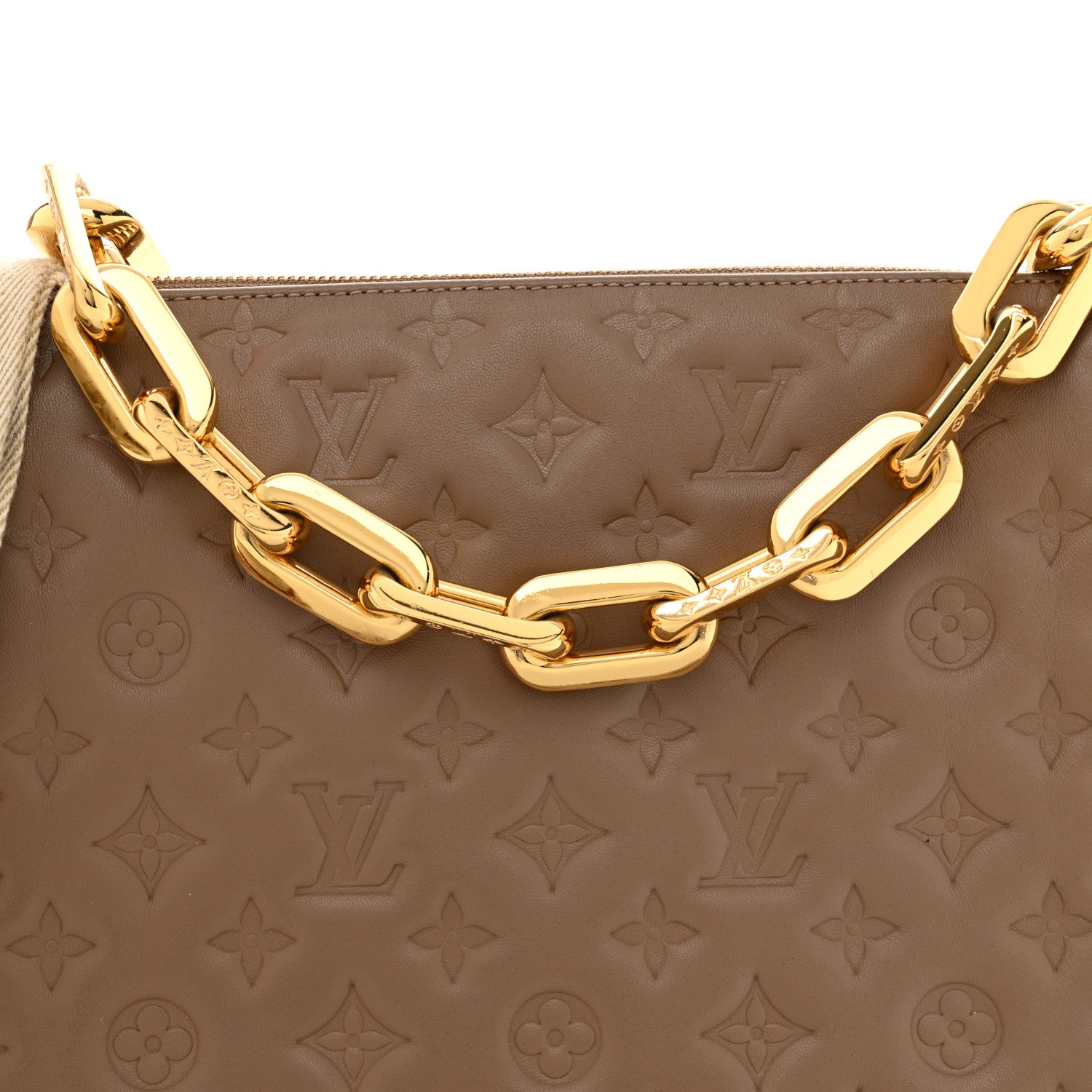 Louis Vuitton Lambskin Embossed Monogram Coussin MM Taupe 8 of 11