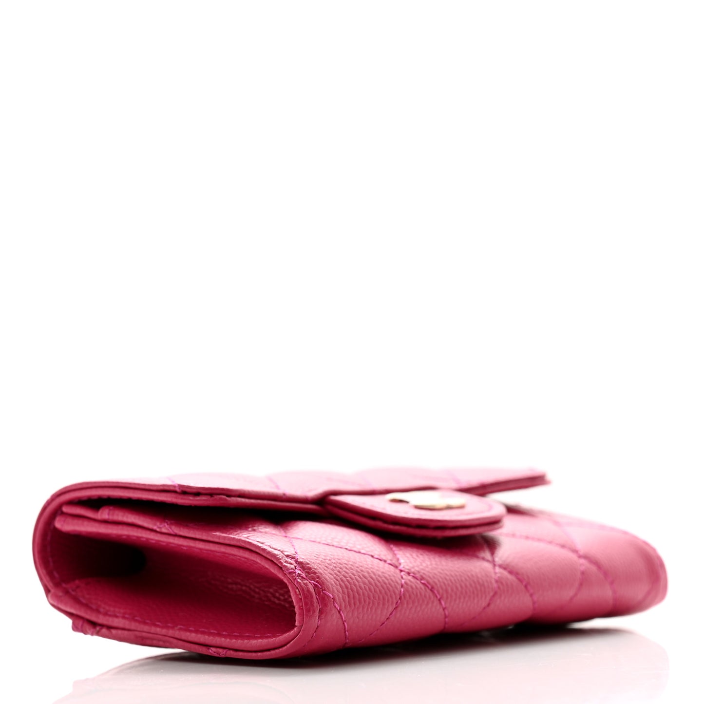 Caviar Quilted Flap Card Holder Wallet Fuchsia