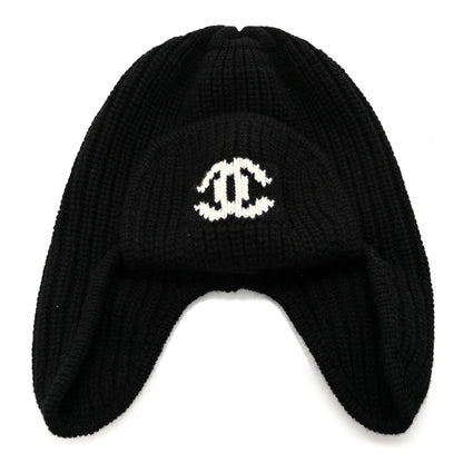 Chanel Cashmere CC Beanie Hat Black White 1 of 5