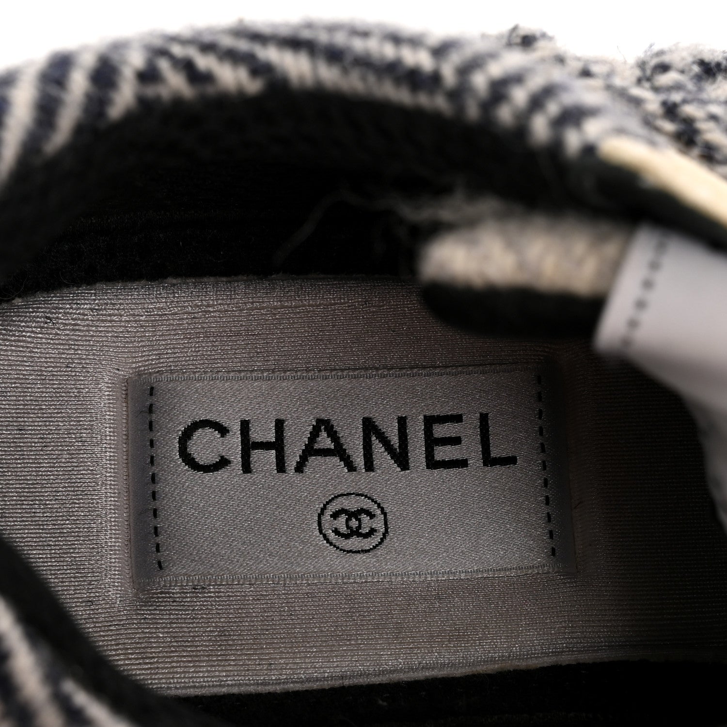 Chanel Fabric Suede Calfskin Womens CC Sneakers 37.5 Ivory Light Gray White 7 of 9