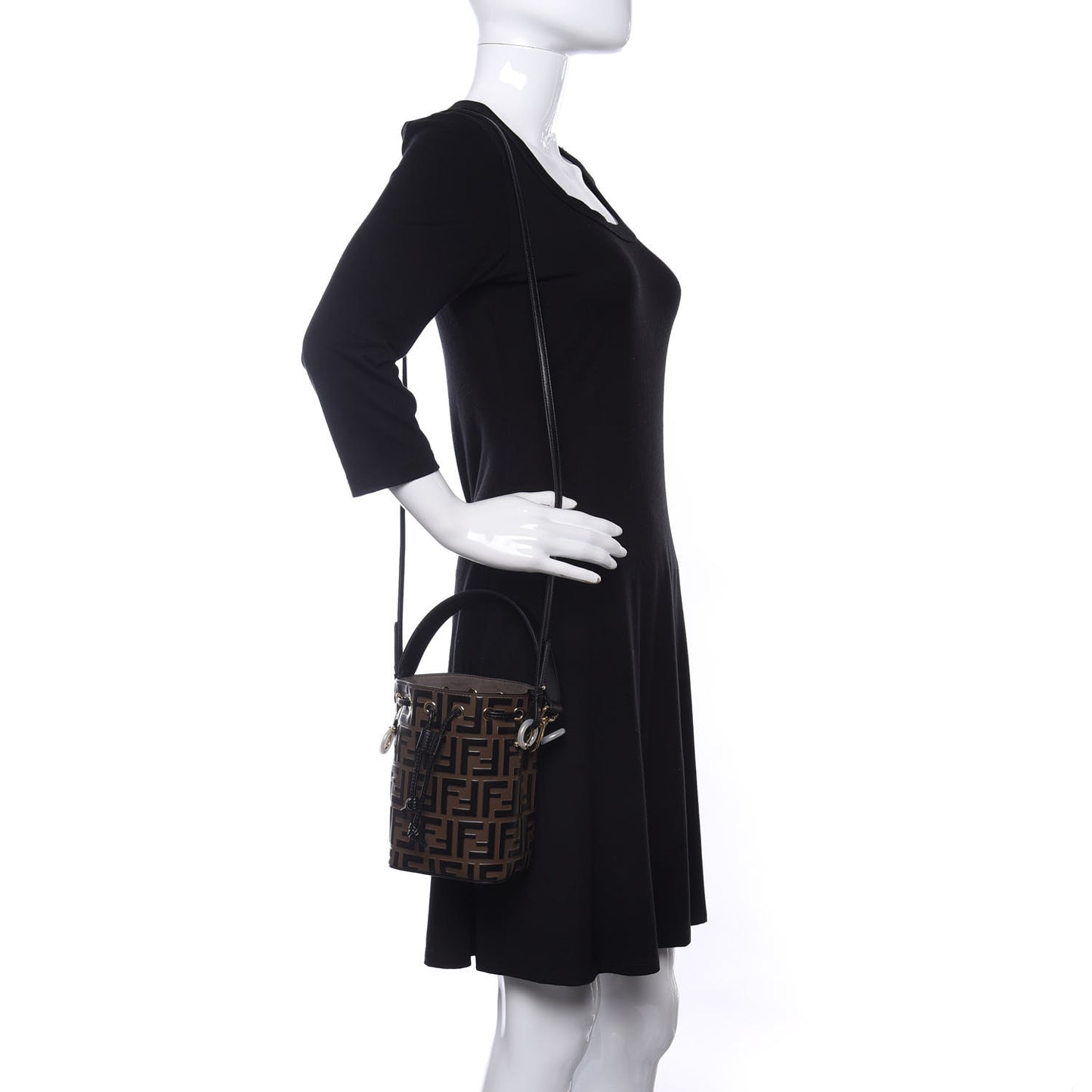Vitello Liberty F is Fendi Bi-Color FF 1974 Embossed Mini Mon Tresor Bucket Bag Maya Black