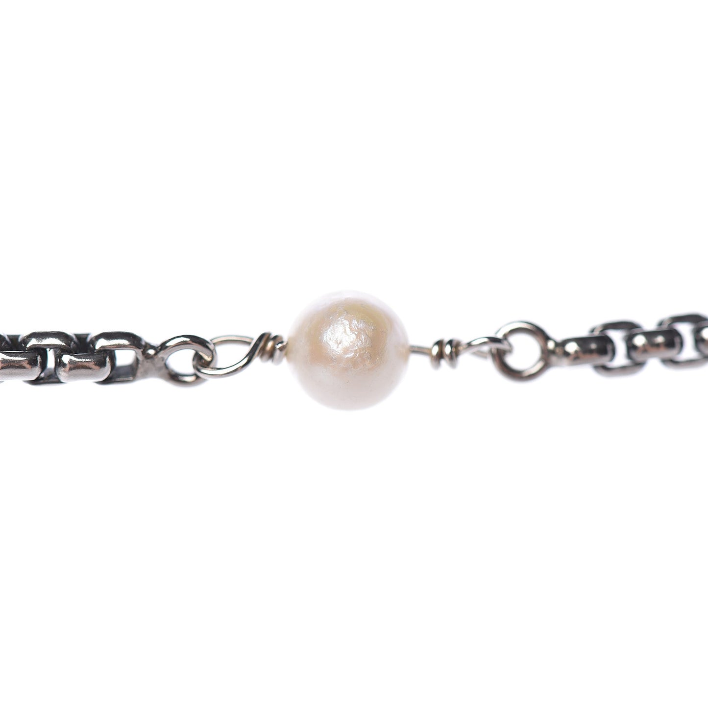 Sterling Silver 14K Yellow Gold Pearl Logo Station Necklace 32"
