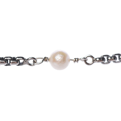 David Yurman Sterling Silver 14K Yellow Gold Pearl Logo Station Necklace 32" 6 of 8