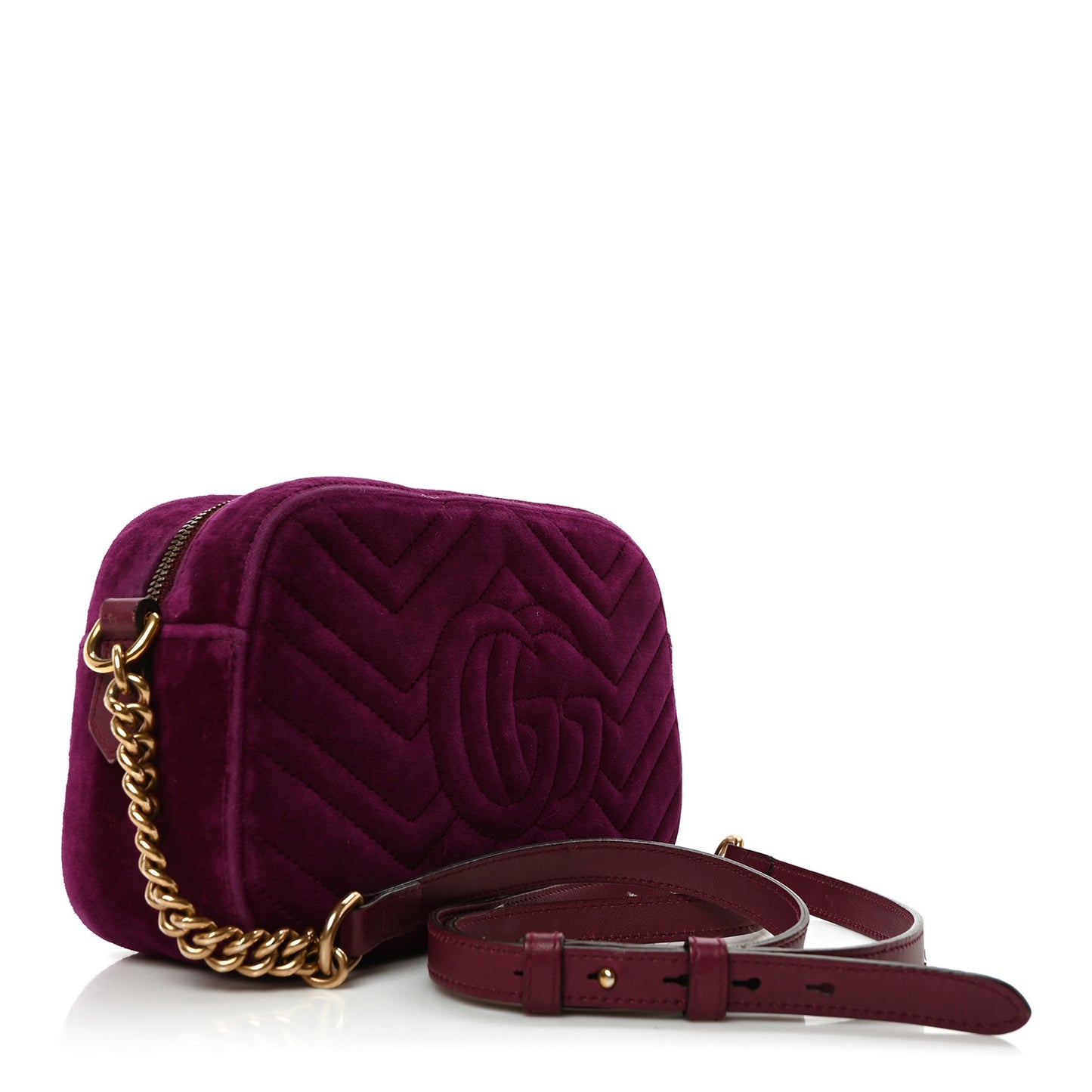 Velvet Matelasse Small GG Marmont Chain Shoulder Bag Fuchsia Violet Cyclamen
