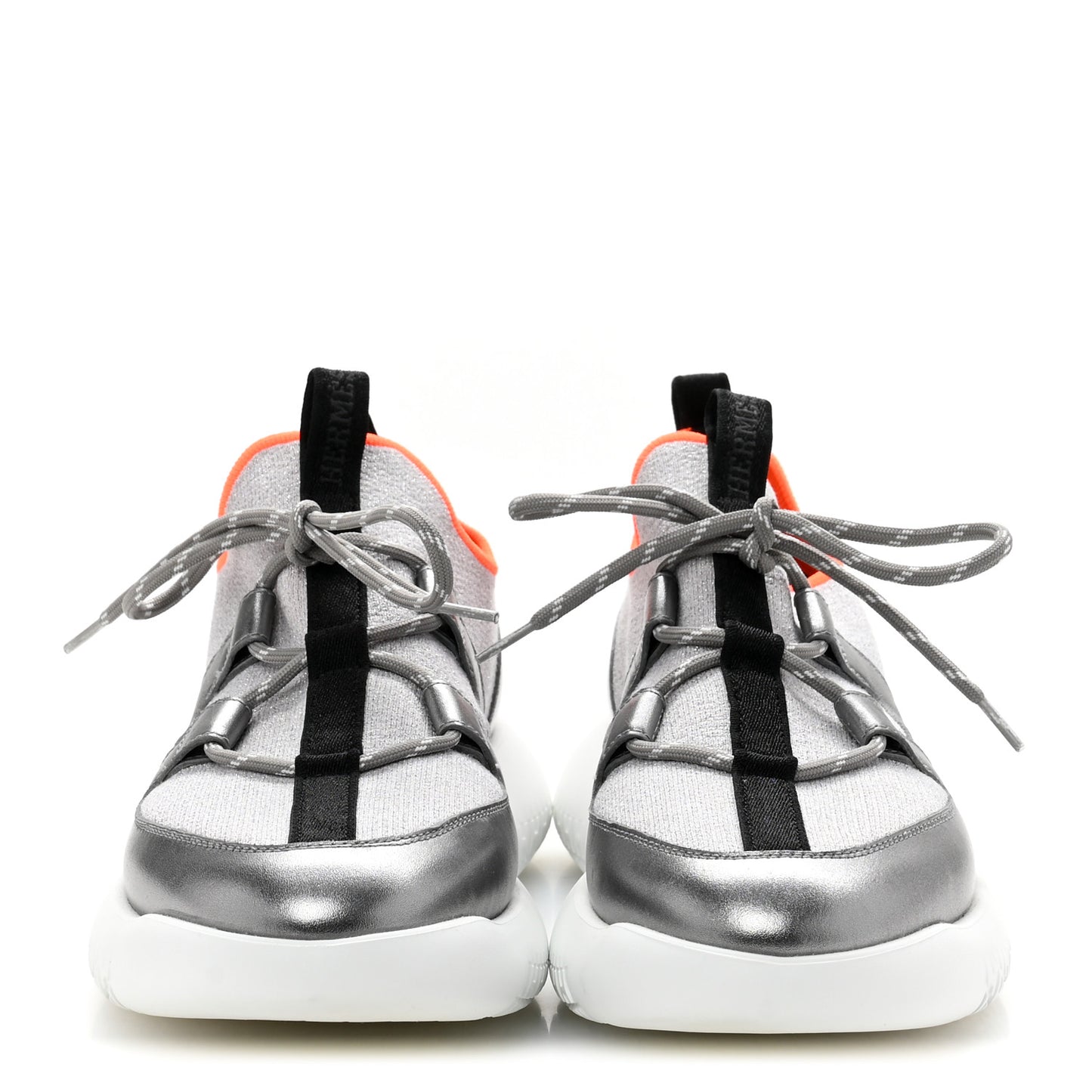 Knit Metallic Calfskin Womens Duel Sneakers 38 Argent Orange Black