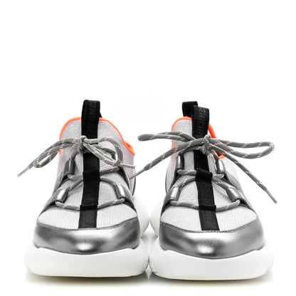 Hermes Knit Metallic Calfskin Womens Duel Sneakers 38 Argent Orange Black 3 of 11