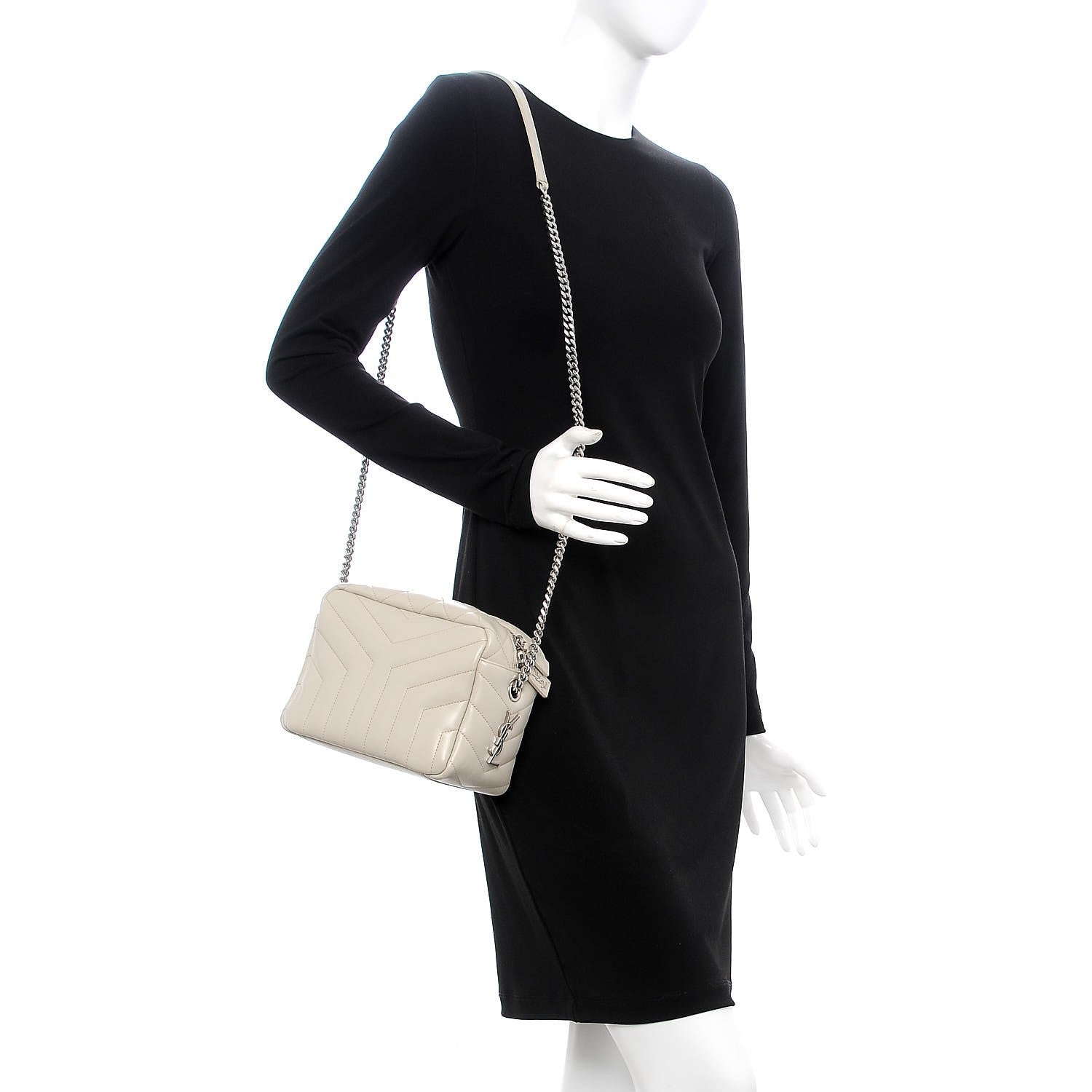 Saint Laurent Calfskin Y Quilted Monogram Small Loulou Bowling Bag Ivory 2 of 6