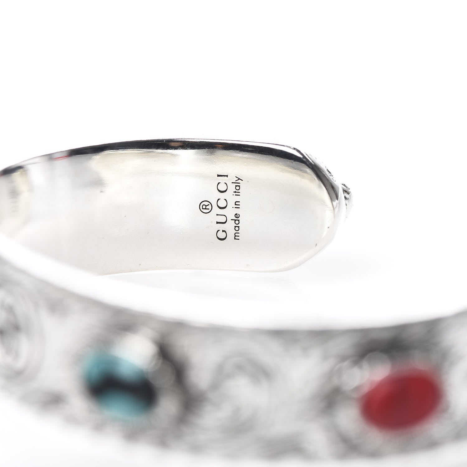 Gucci Sterling Silver Resin Le Marche Des Merveilles Tiger Cuff Bracelet Turquoise Red 5 of 5