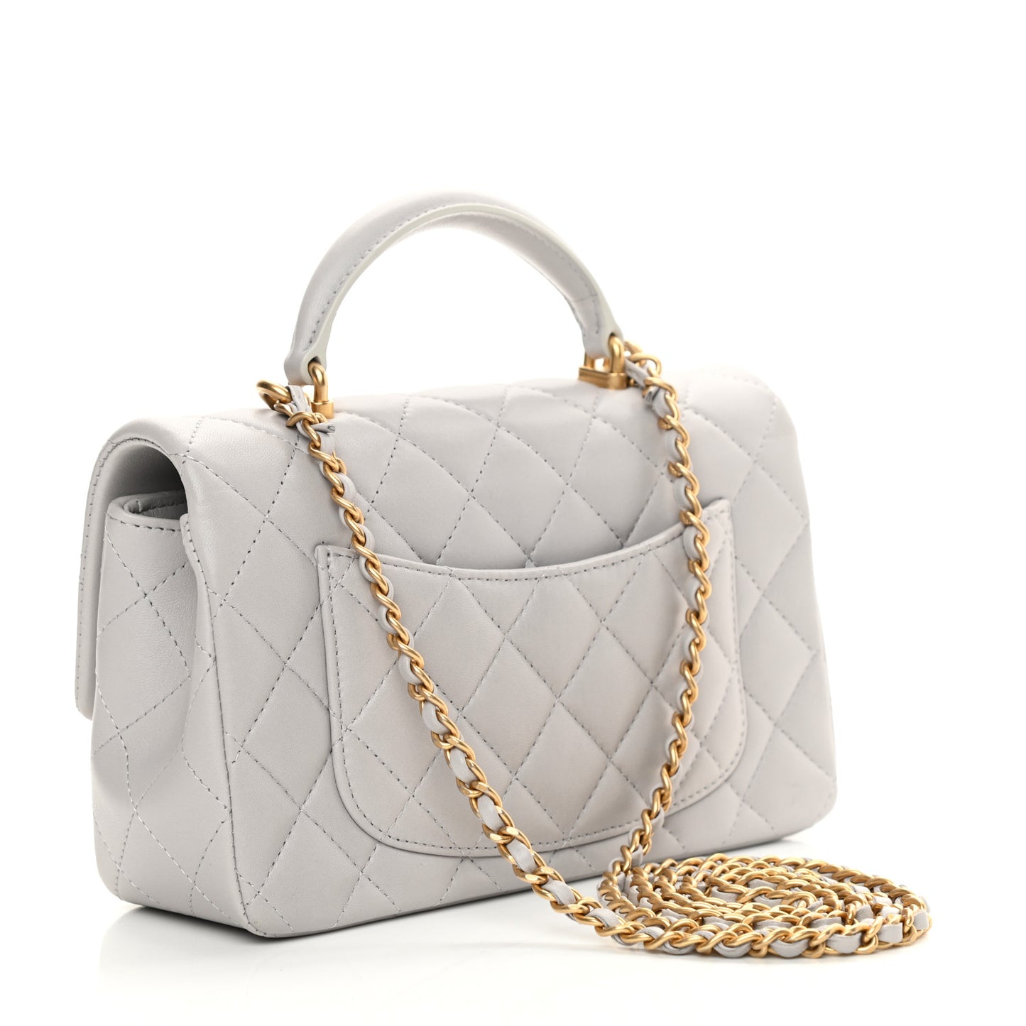 Lambskin Quilted Mini Top Handle Rectangular Flap Grey
