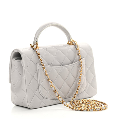 Chanel Lambskin Quilted Mini Top Handle Rectangular Flap Grey 3 of 11