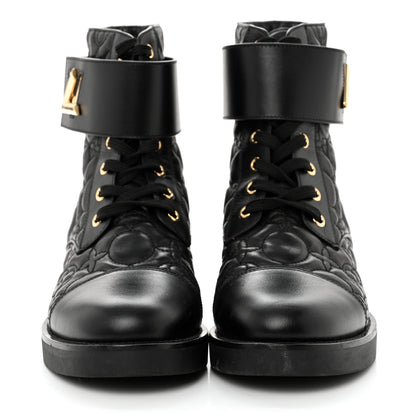 Louis Vuitton Calfskin Embossed Wonderland Ranger Boots 37 Black 2 of 9