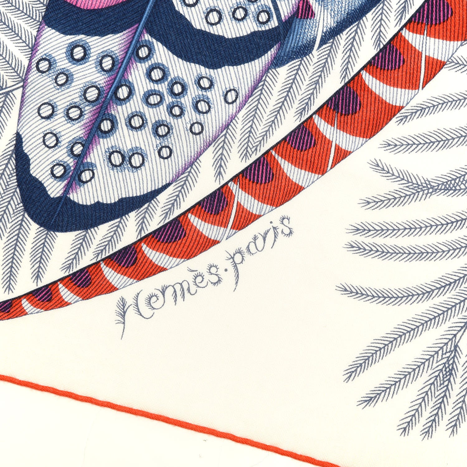 Hermes Cashmere Silk Plumes En Fete Shawl 140 White Violet Rouge 2 of 5