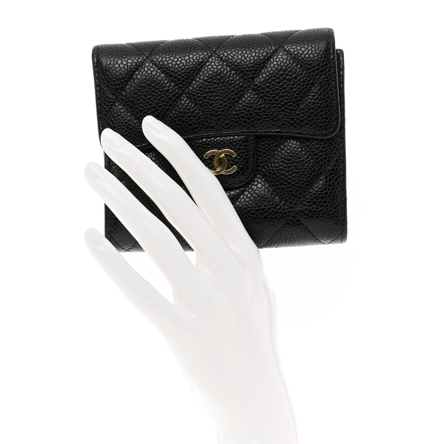 Caviar Quilted Compact Flap Wallet Black