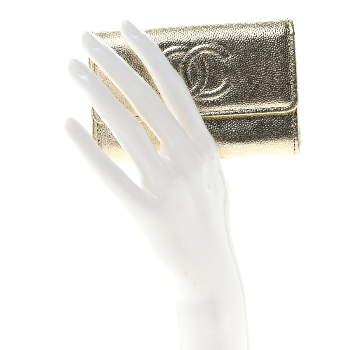 Chanel Metallic Caviar Quilted CC Flap Card Holder Gold 2 of 8