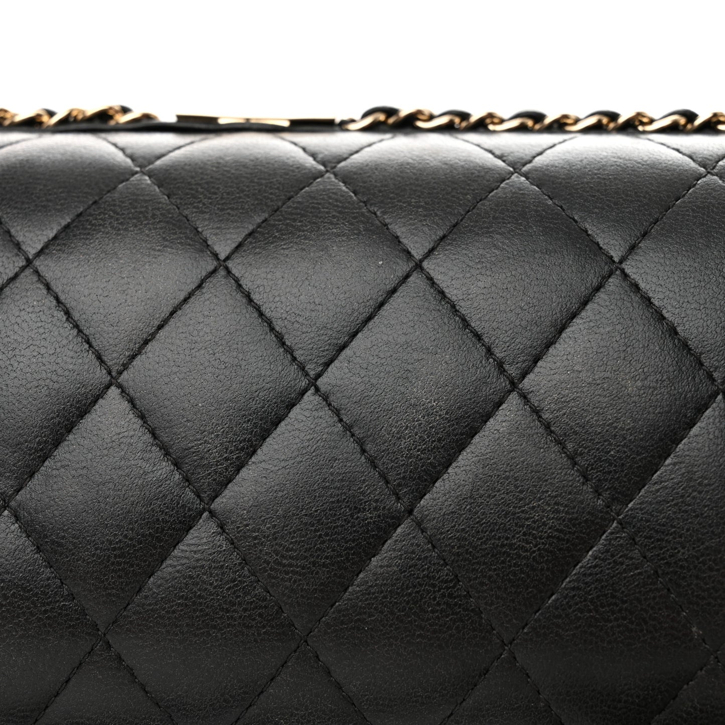 Lambskin Quilted Pearl Crystal Chain Around Clutch Black