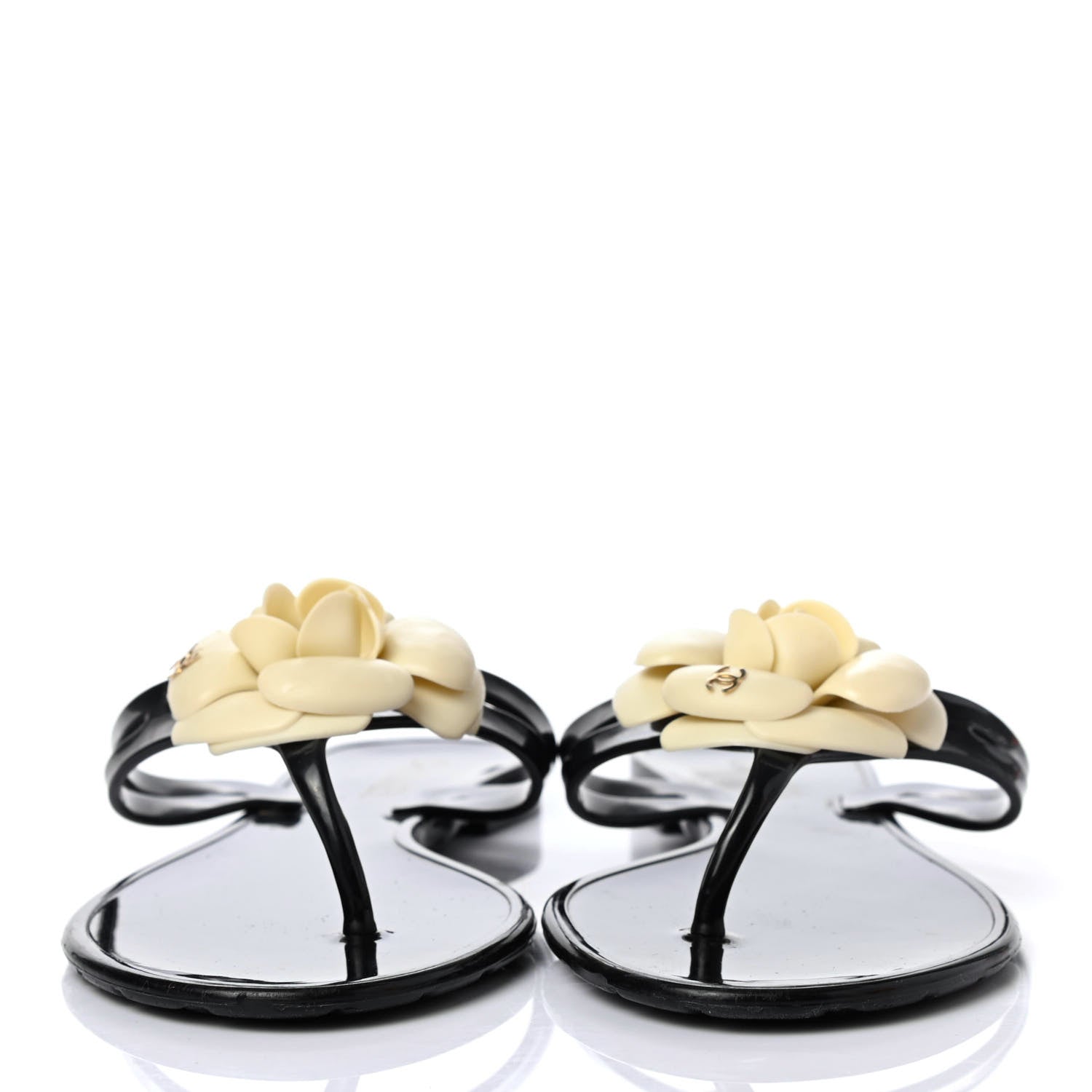 Chanel Jelly Quilted Camellia Thong Sandals 38 White Black 2 of 4