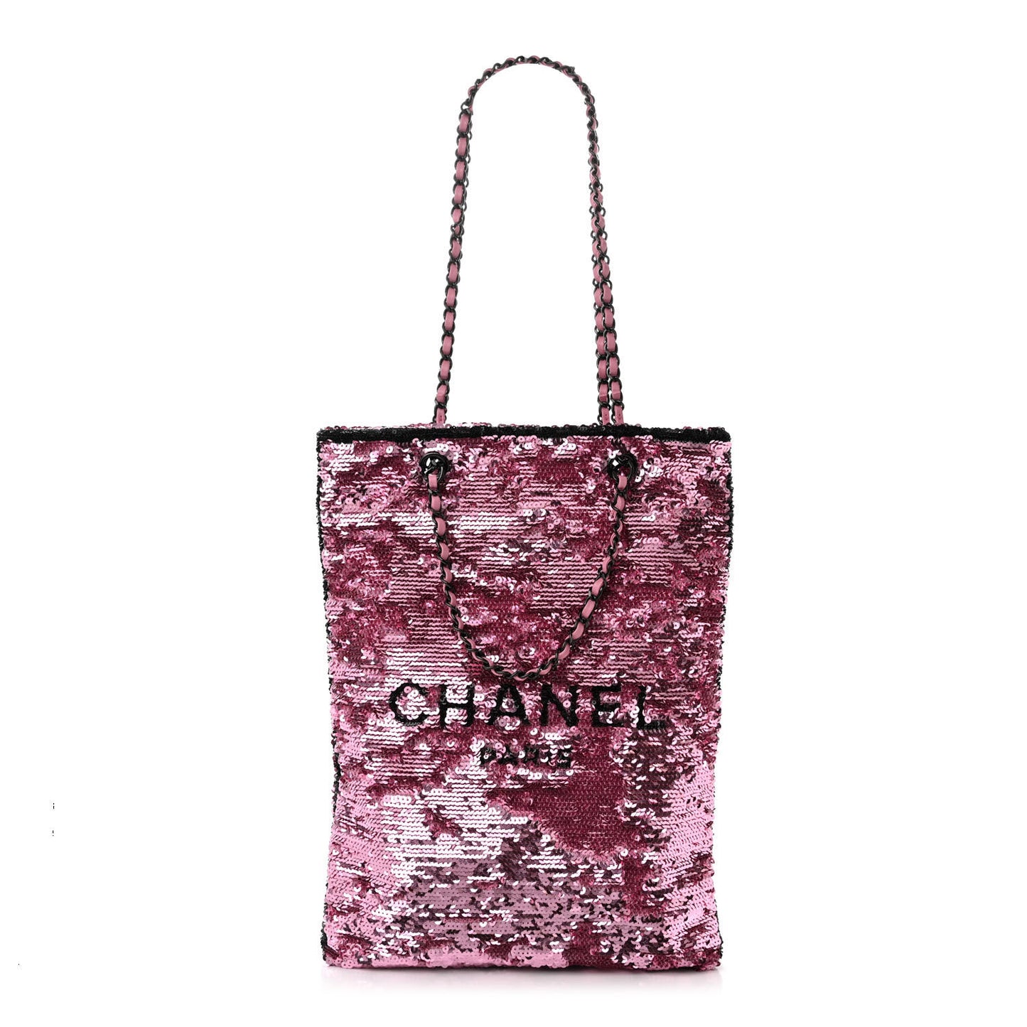 Sequin Logo Shopping Tote Black Pink