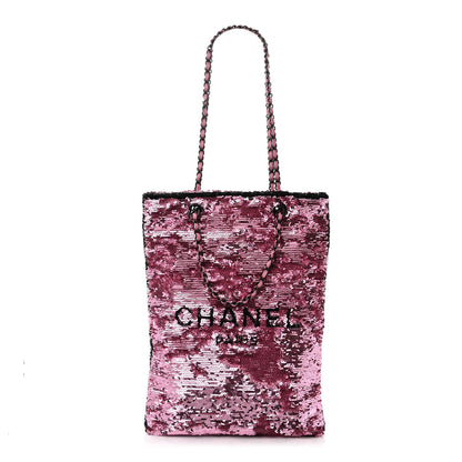 Chanel Sequin Logo Shopping Tote Black Pink 1 of 11