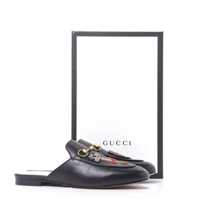 Gucci Calfskin Crystal Tiger Embroidered Princetown Slippers 39.5 Black 11 of 11