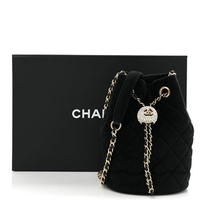 Chanel Velvet Quilted Pearl Crush Drawstring Bag Black 10 of 10