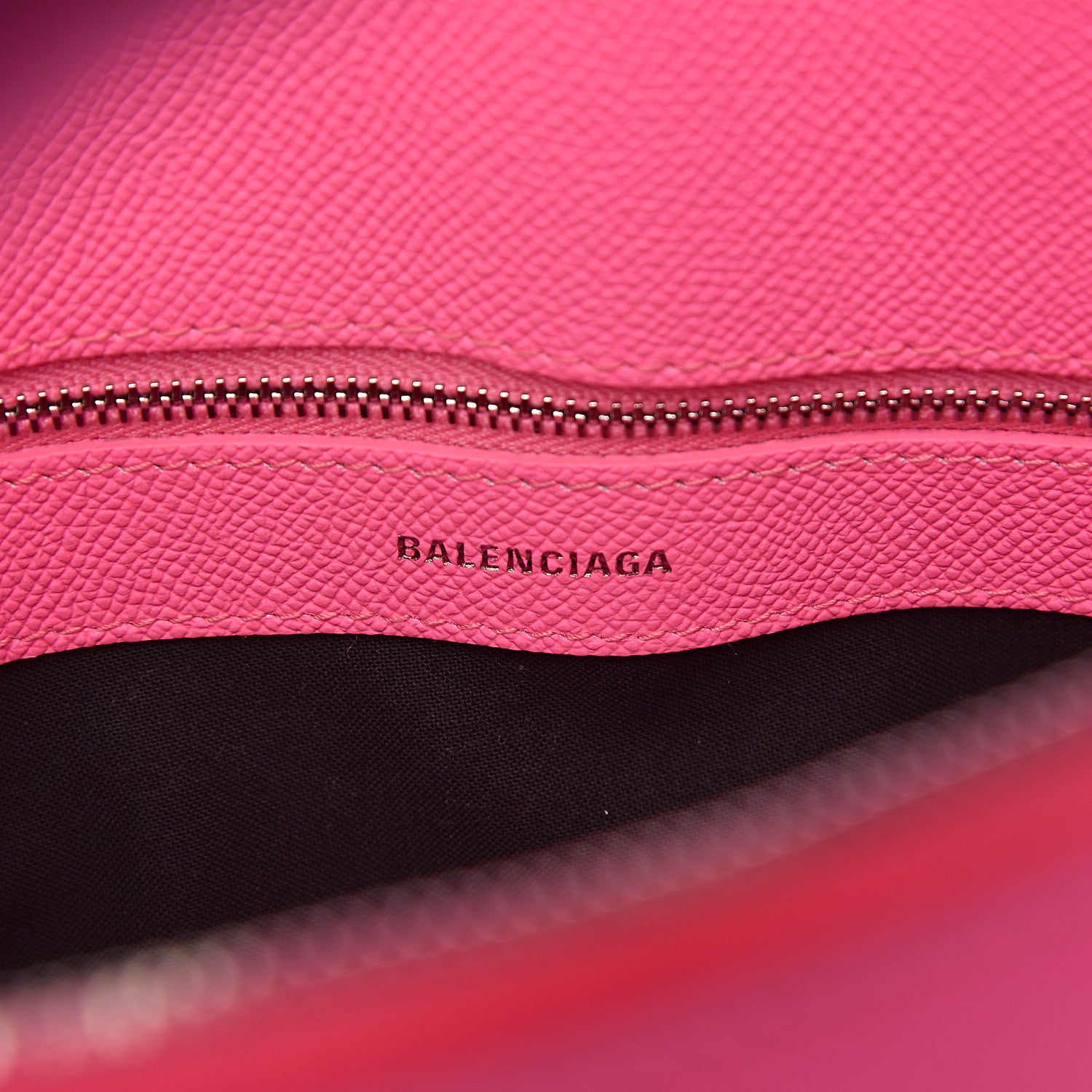 Balenciaga Signature Grained Calfskin Logo S Ville Top Handle Bag Acid Pink Black 6 of 9