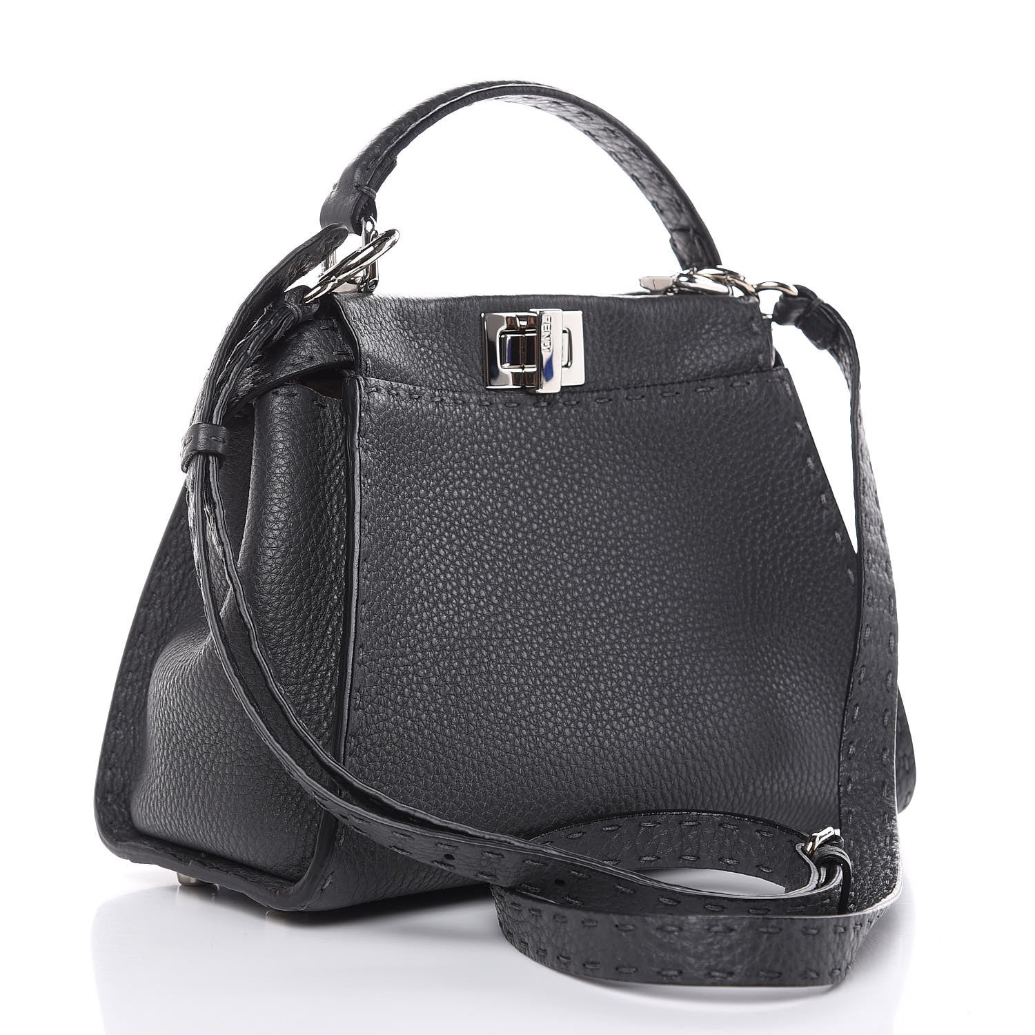 Fendi Cuoio Romano Selleria Bi-Color Mini Peekaboo Iconic Satchel Asfalto Latte 3 of 11