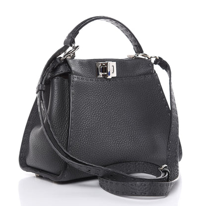 Fendi Cuoio Romano Selleria Bi-Color Mini Peekaboo Iconic Satchel Asfalto Latte 3 of 11