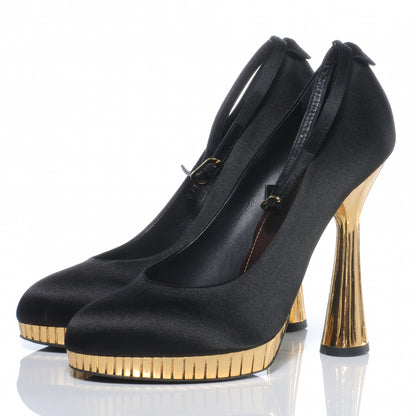 Chanel Satin Plateau Pumps 40 Black Gold 3 of 8