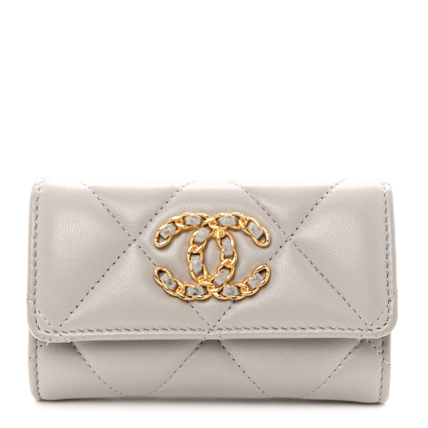 Chanel Lambskin Quilted Chanel 19 Flap Card Holder Grey 1 of 8