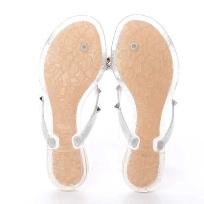 Valentino Garavani PVC Jelly Rockstud Bow Thong Sandals 35 Silver 6 of 12