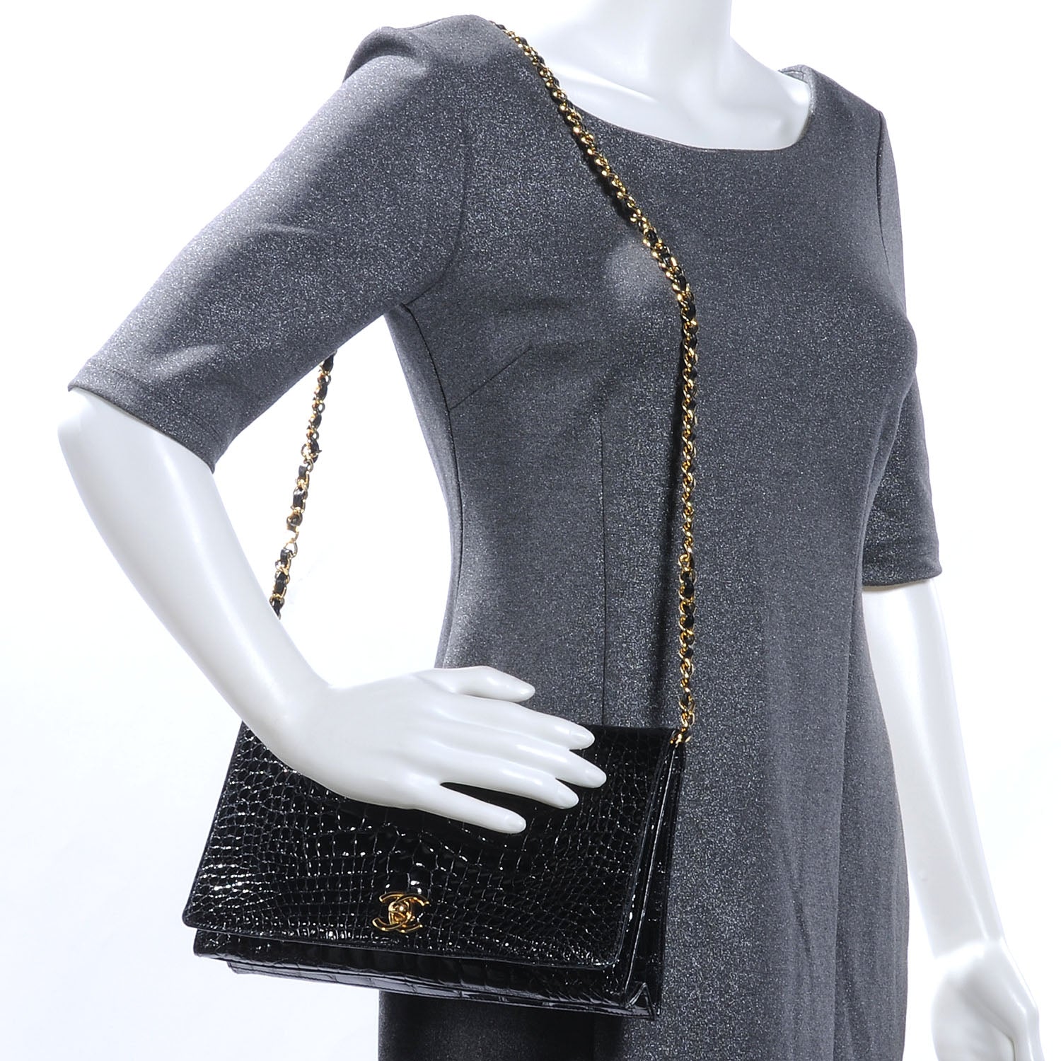 Chanel Shiny Crocodile Medium Single Flap Black 2 of 8