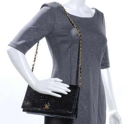 Chanel Shiny Crocodile Medium Single Flap Black 2 of 8