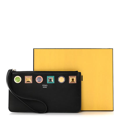Fendi Vitello Liberty Studded Zip Pouch Black Multicolor 7 of 7