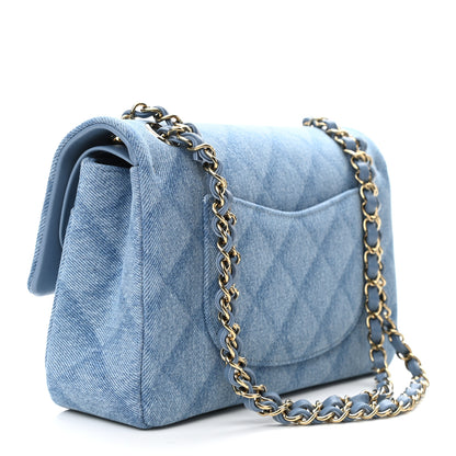 Chanel Printed Denim Quilted Medium Double Flap Light Blue 3 of 11