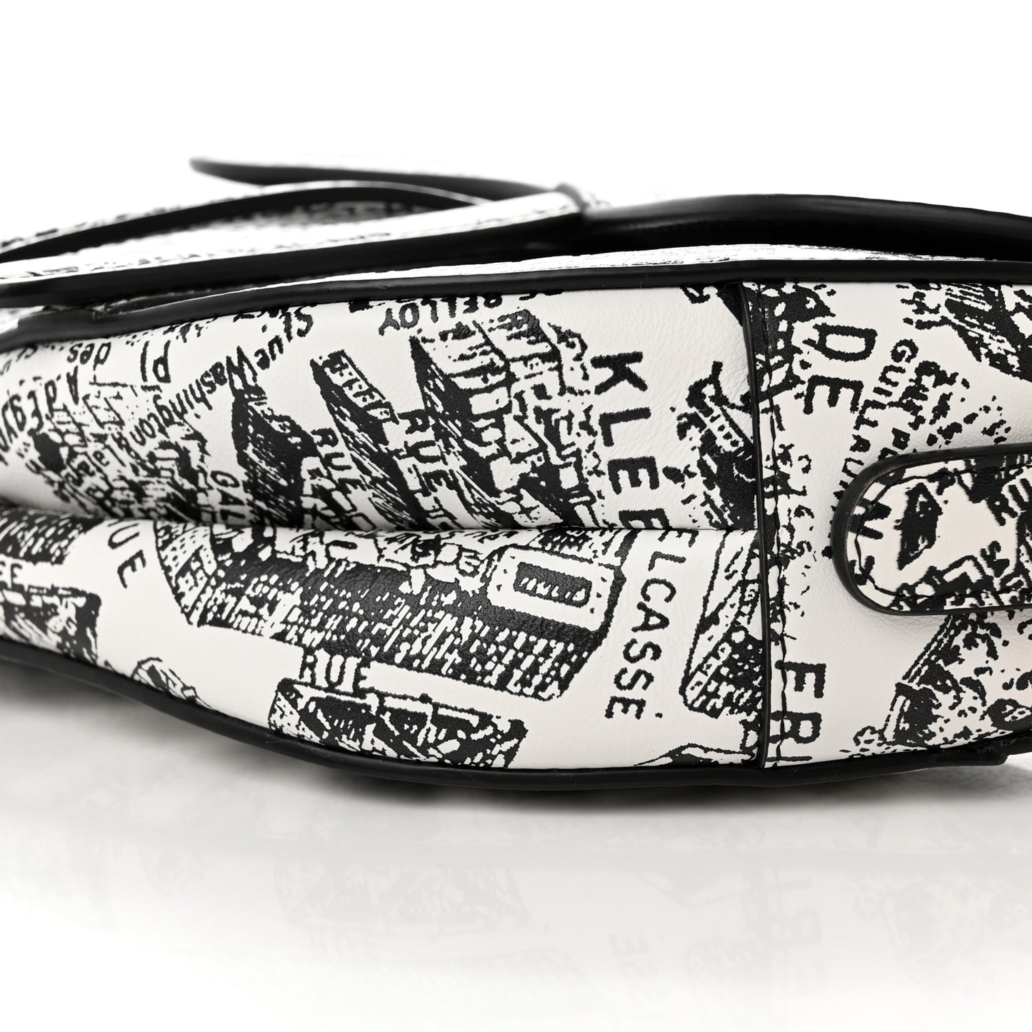 Calfskin Plan De Paris Printed Saddle Bag With Strap White Black
