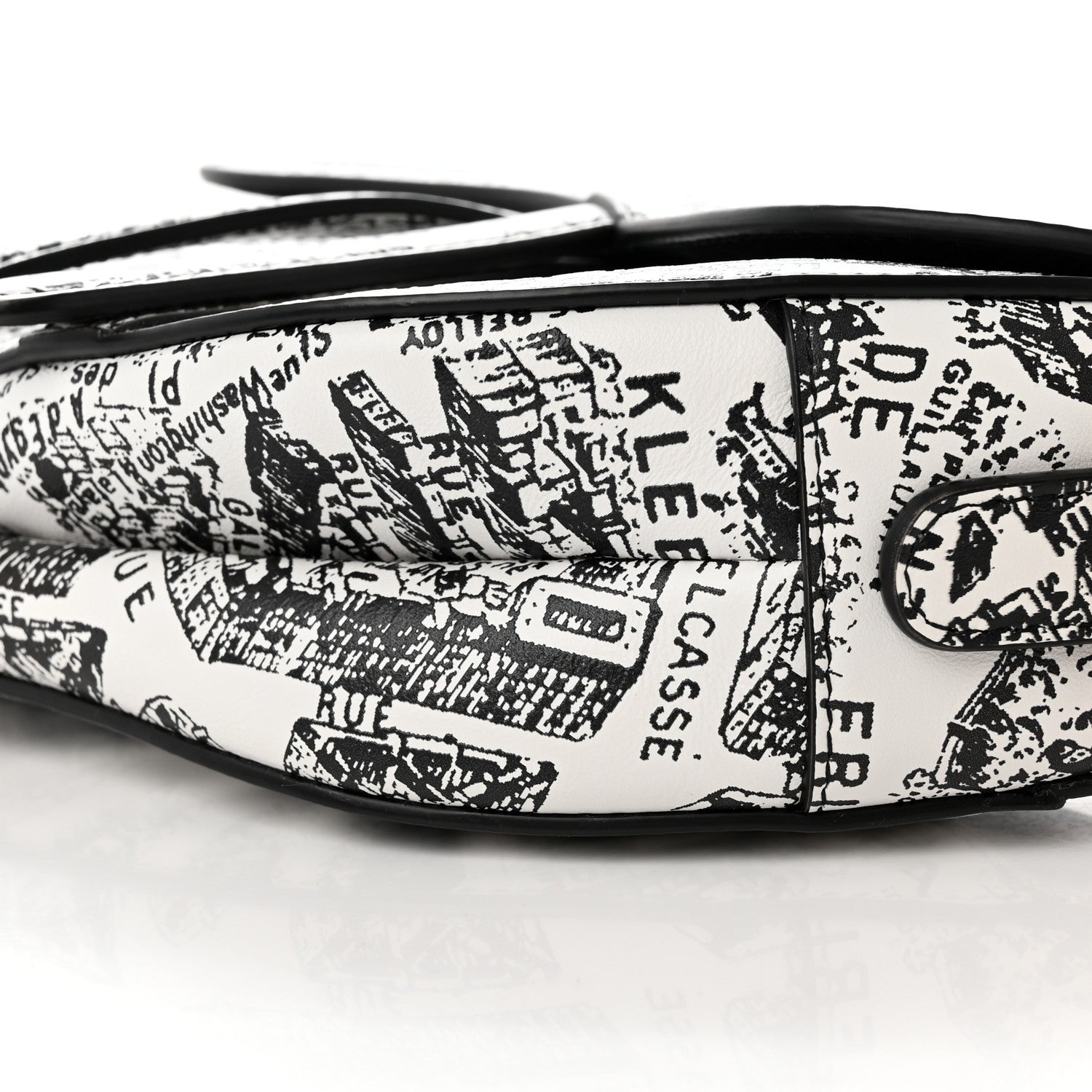 Christian Dior Calfskin Plan De Paris Printed Saddle Bag With Strap White Black 10 of 11