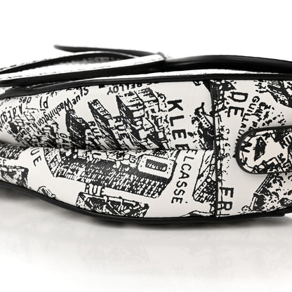 Christian Dior Calfskin Plan De Paris Printed Saddle Bag With Strap White Black 10 of 11