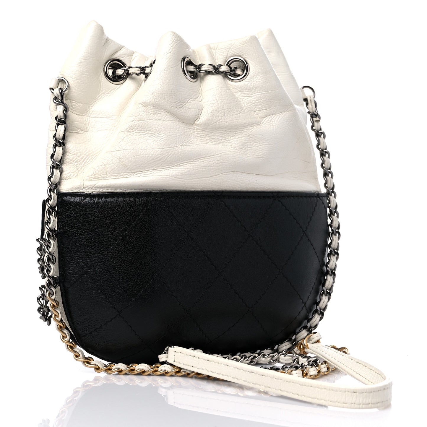 Aged Calfskin Quilted Small Gabrielle Bucket White Black