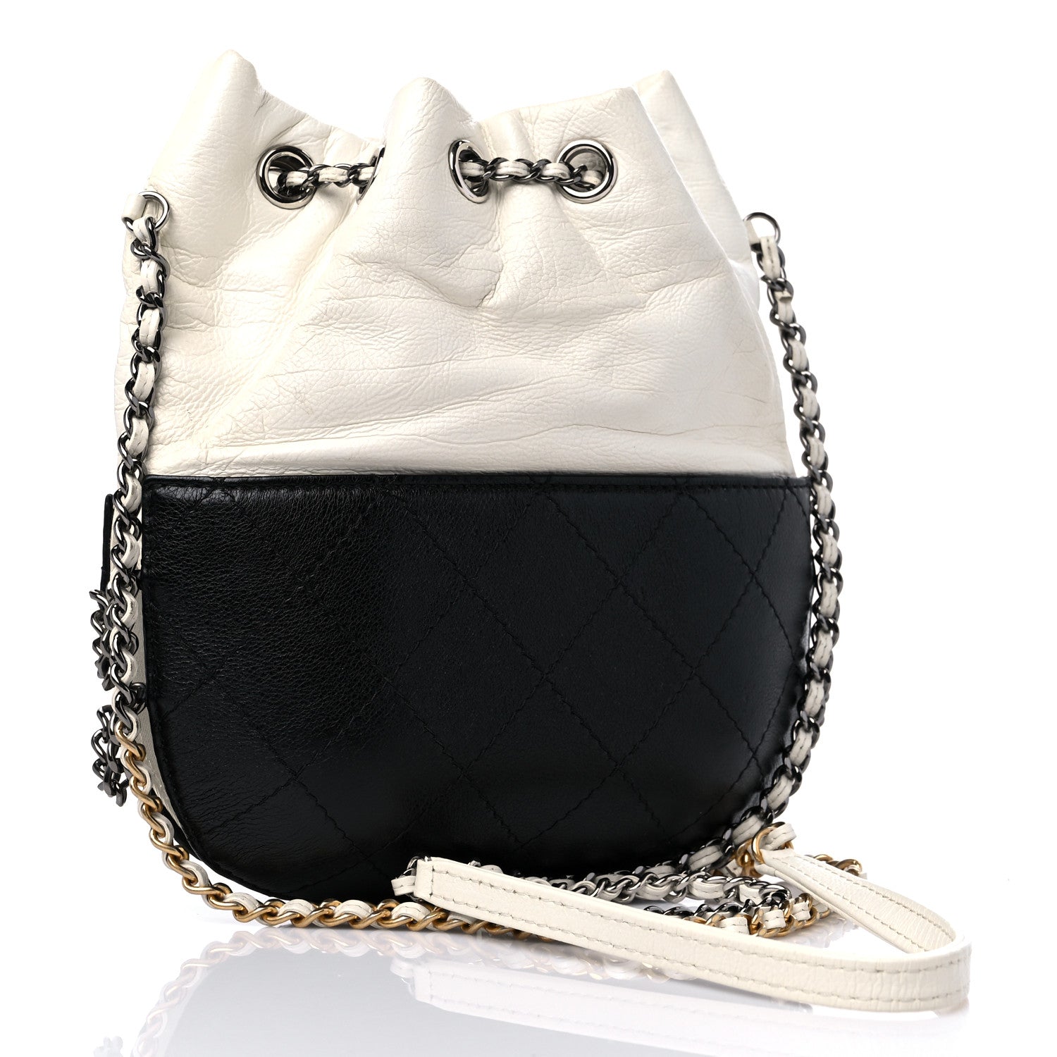 Chanel Aged Calfskin Quilted Small Gabrielle Bucket White Black 3 of 12