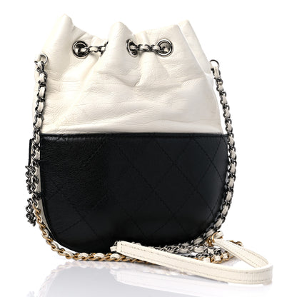 Chanel Aged Calfskin Quilted Small Gabrielle Bucket White Black 3 of 12
