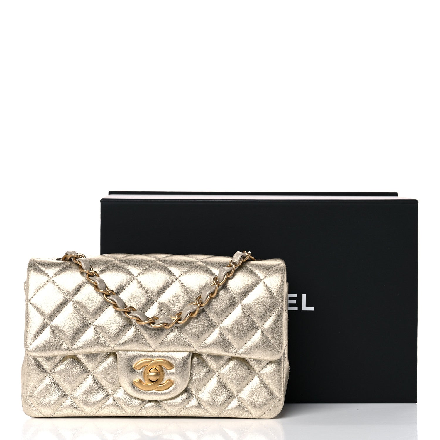 Chanel Metallic Lambskin Quilted Mini Rectangular Flap Gold 10 of 10