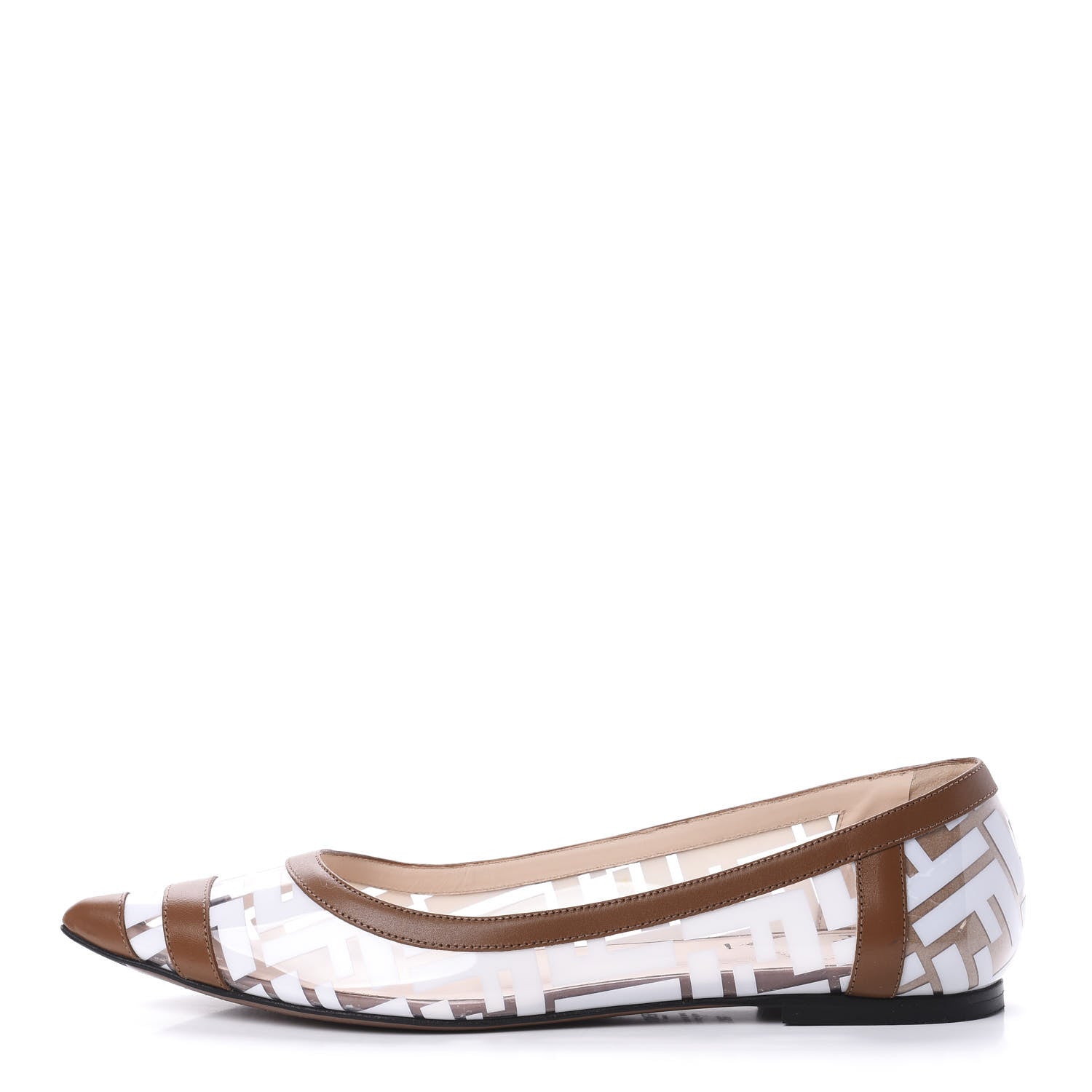 Fendi PVC Calfskin FF Colibri Ballerina Flats 39.5 White Cuoio 1 of 12