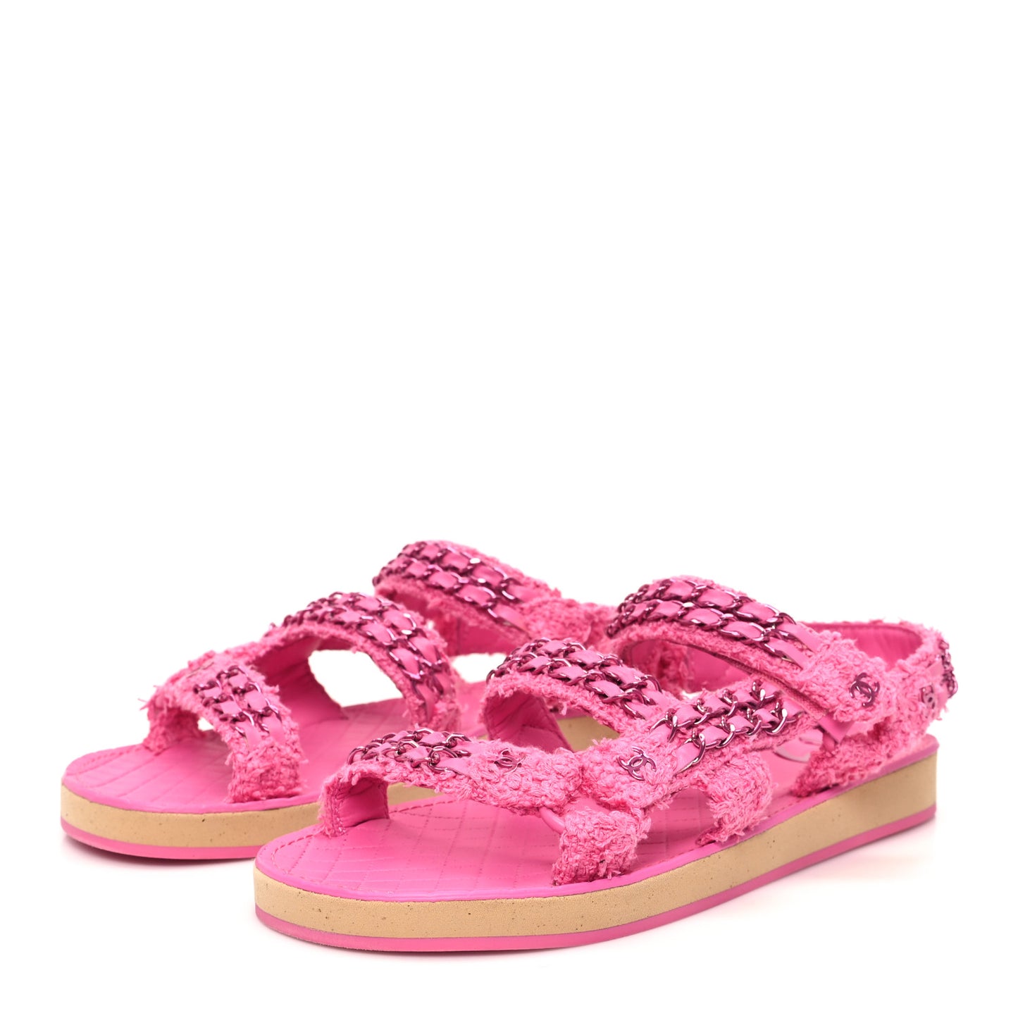 Tweed Chain Sandals 38 Pink