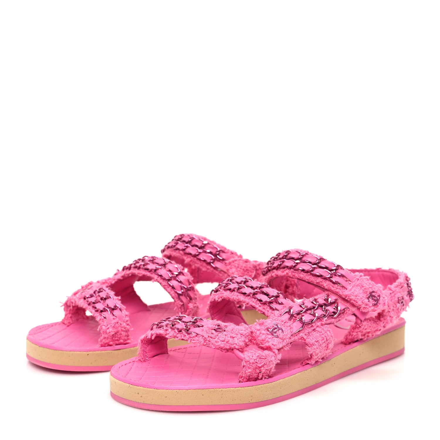Chanel Tweed Chain Sandals 38 Pink 4 of 10