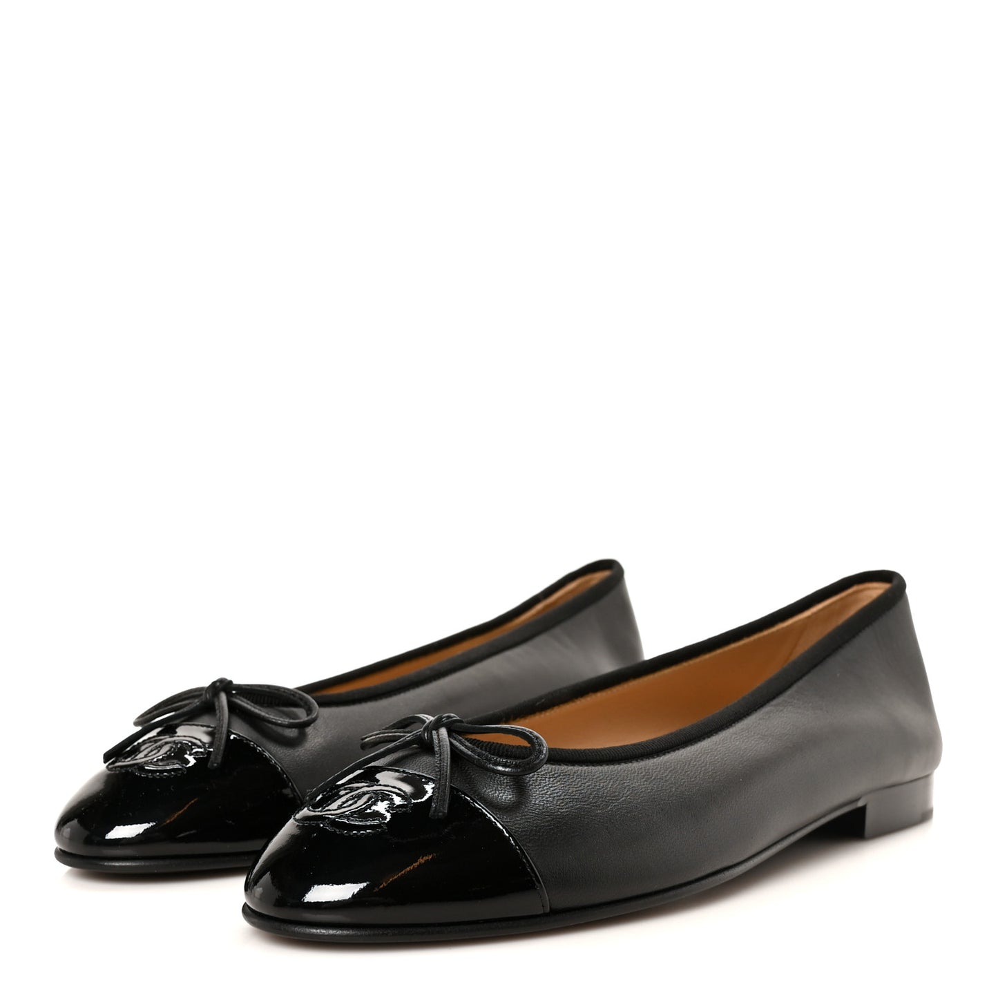 Lambskin Patent Cap Toe Ballerina Flats 39.5 Black