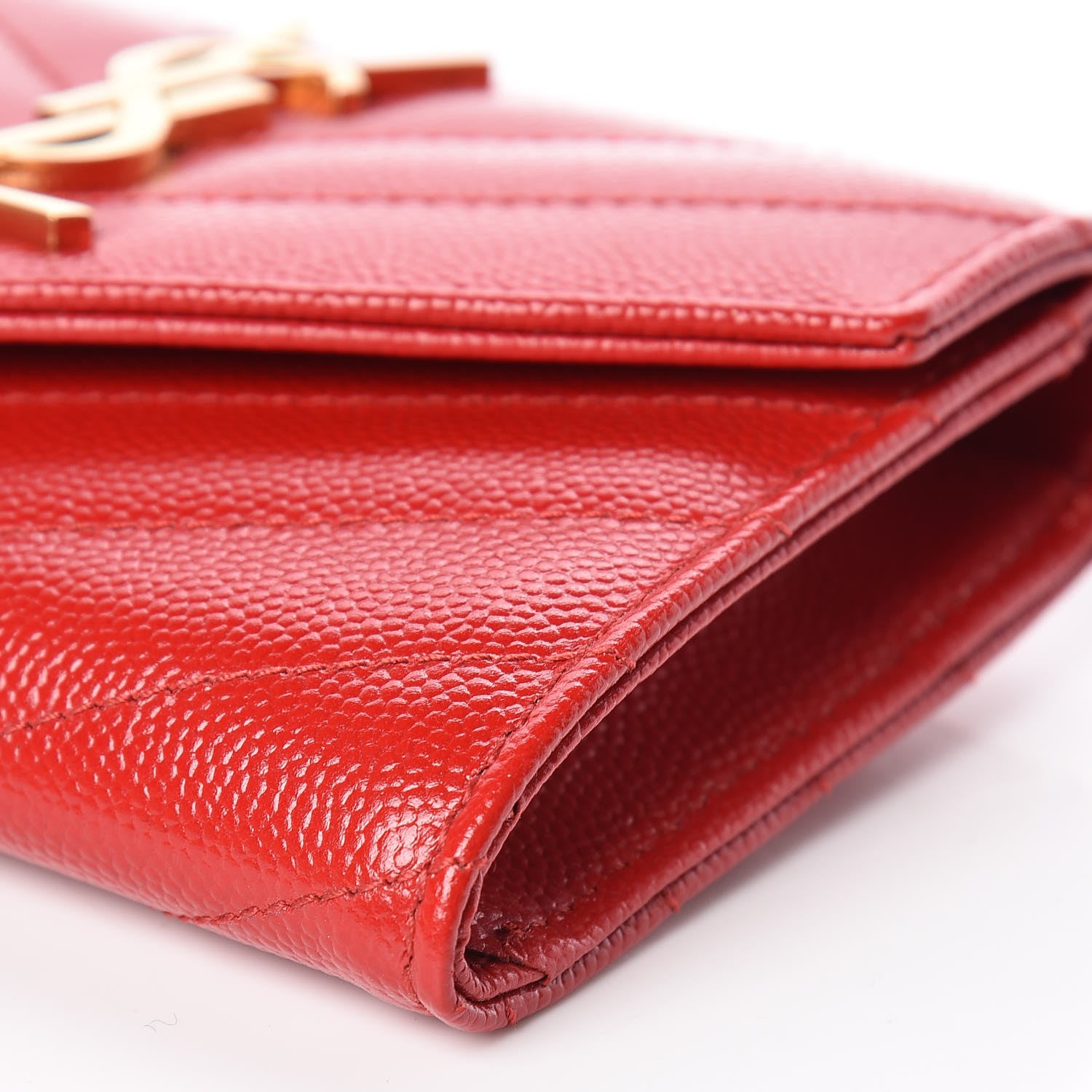 Saint Laurent Grain De Poudre Matelasse Chevron Small Monogram Envelope Wallet Rouge Eros 6 of 9