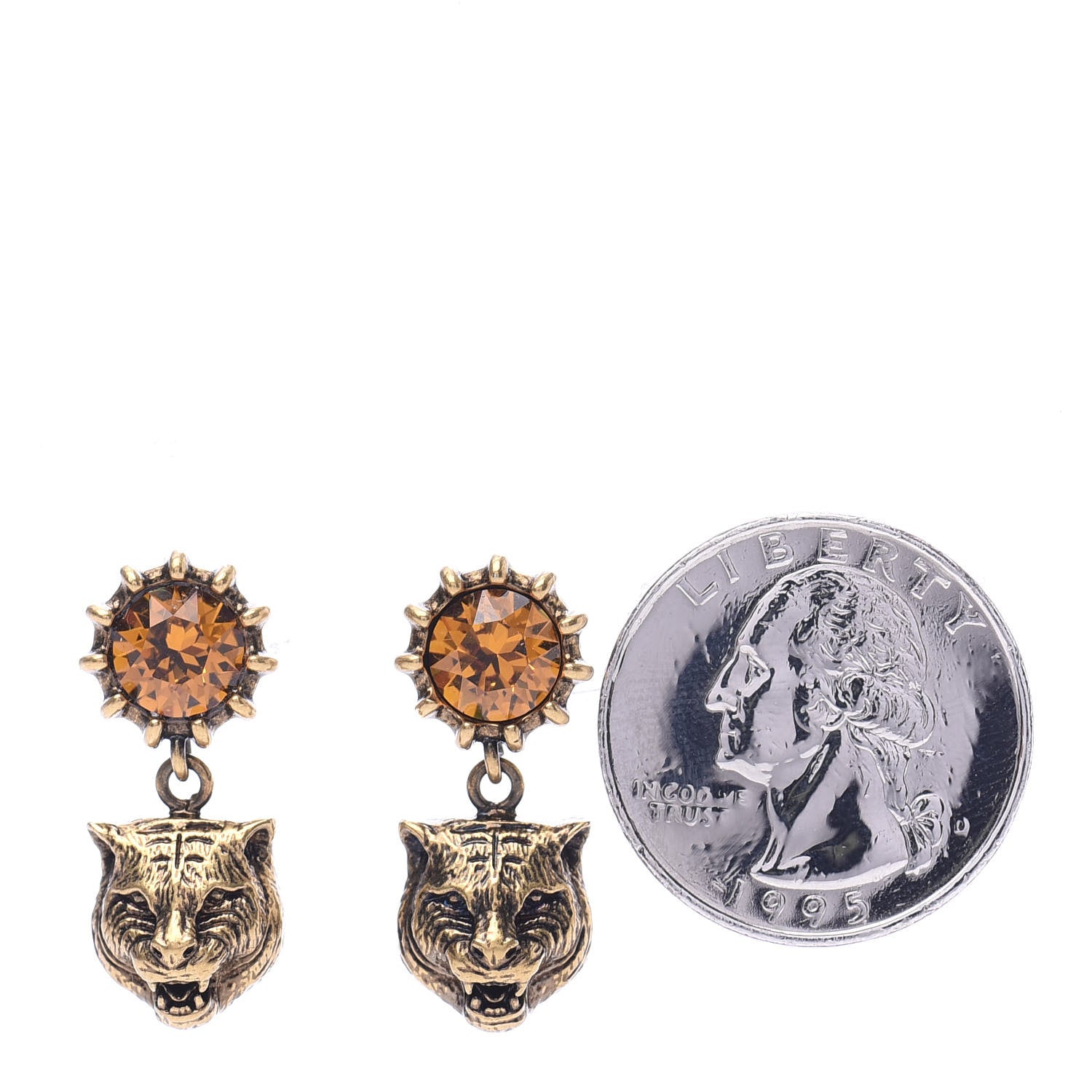 Gucci Metal Crystal Feline Earrings Aged Gold 4 of 4