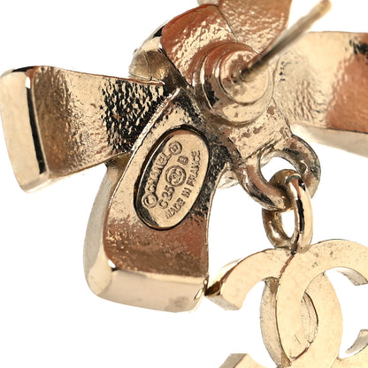 Chanel Crystal Glitter Bow Drop CC Earrings Gold Black 4 of 4