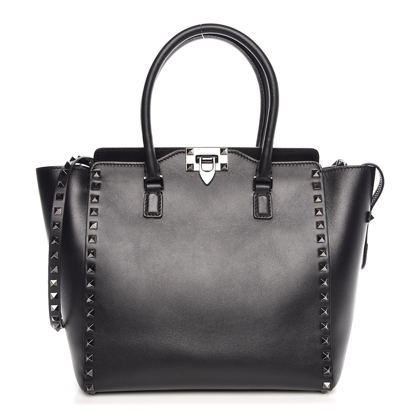 Vitello Rockstud Double Handle Tote Black