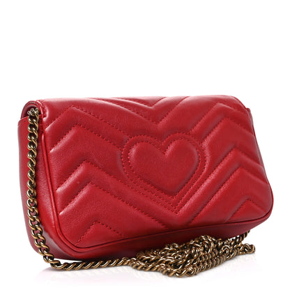 Gucci Calfskin Matelasse Super Mini GG Marmont Shoulder Bag Hibiscus Red 4 of 19